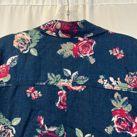 Maurices Lightweight Button Up Jacket Blue/Multi Floral 3/4 Roll Tab Sleeve S - Picture 6 of 9